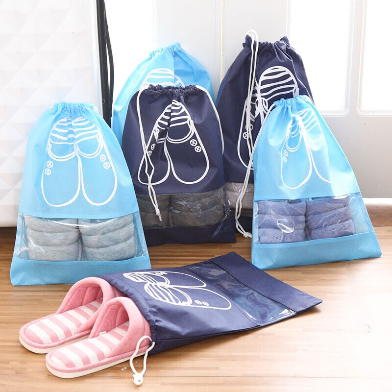 鞋袋子旅行鞋子收纳袋束口袋整理袋透明袋10个装 深蓝色大号10只装
