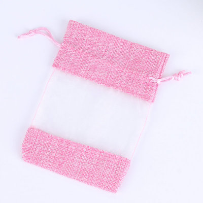 厂家网纱拼接麻布袋束口袋 手提首饰珠宝收纳袋 抽绳礼品束口袋